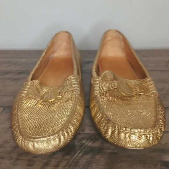 Lauren Ralph Lauren Leather Carley Gold Driving Moccasins NWOT/B - Picture 5 of 8